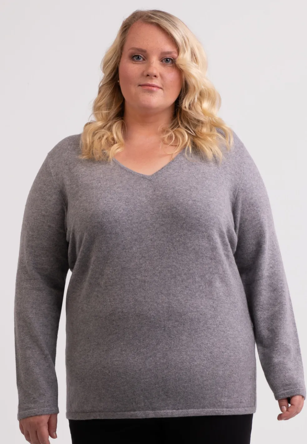 Kaschmir V-Ausschnitt Pullover grau