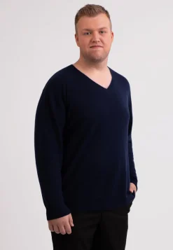 Kaschmir V-Ausschnitt Pullover marine blau