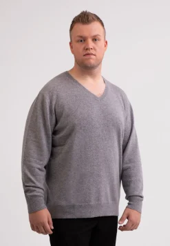 Kaschmir V-Ausschnitt Pullover grau