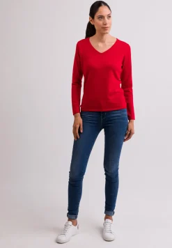 Kaschmir V-Ausschnitt Pullover rot