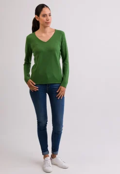 Kaschmir V-Ausschnitt Pullover grün