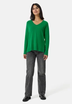 Kaschmir V-Ausschnitt Pullover mit Seitenschlitzen grün