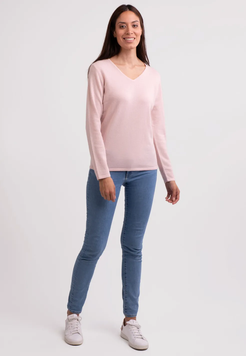 Kaschmir V-Ausschnitt Pullover puderrosa