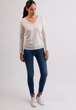 Kaschmir V-Ausschnitt Pullover weiss