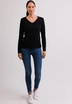 Kaschmir V-Ausschnitt Pullover schwarz