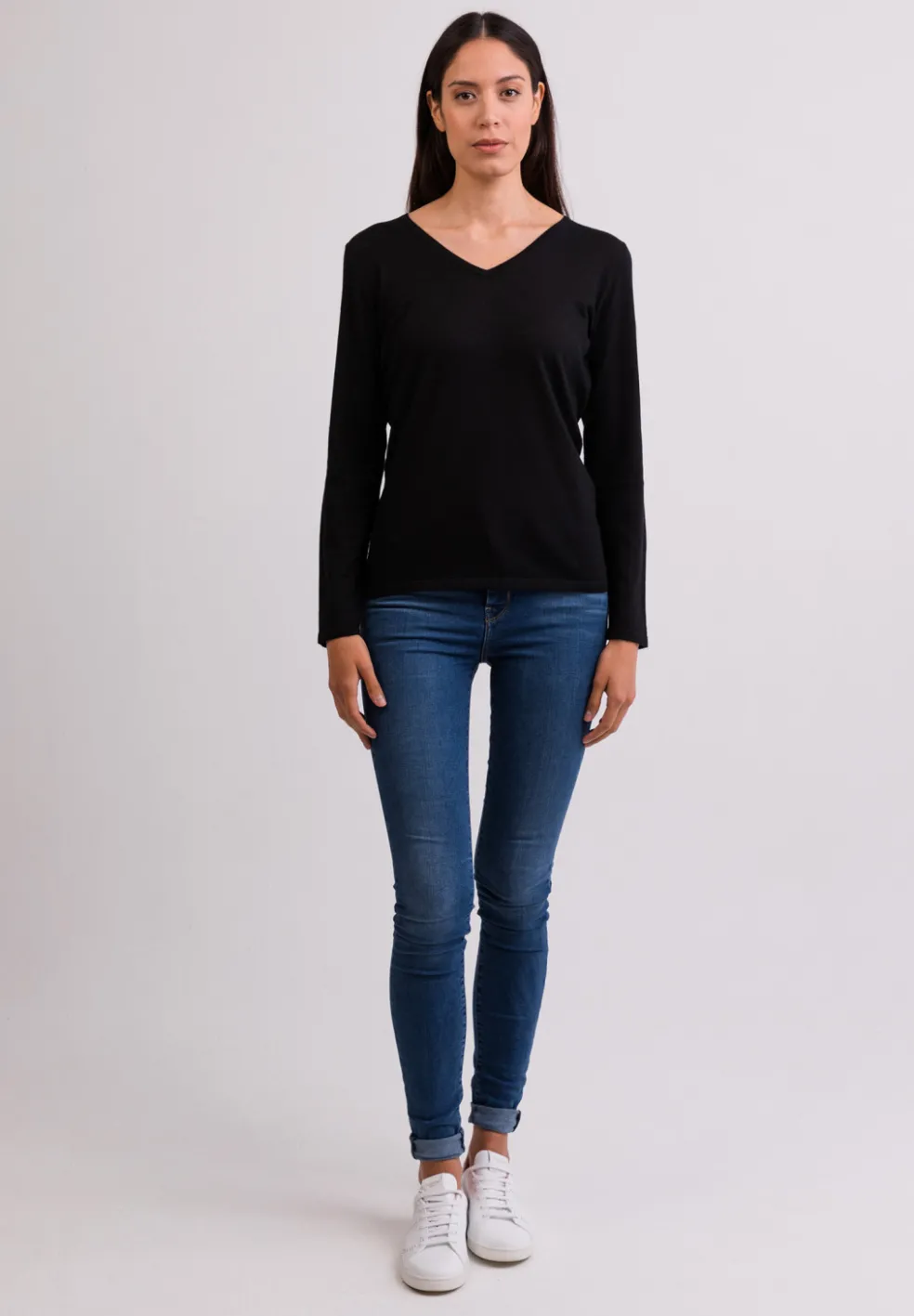 Kaschmir V-Ausschnitt Pullover schwarz (Frühling)
