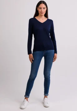 Kaschmir V-Ausschnitt Pullover marine blau (Frühling)