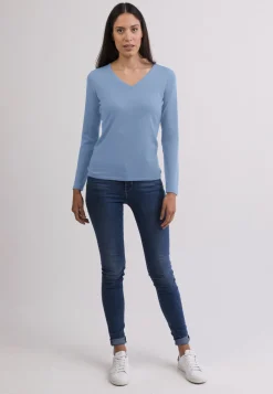 Kaschmir V-Ausschnitt Pullover hellblau (Frühling)