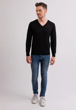 Kaschmir V-Ausschnitt Pullover schwarz (Frühling)