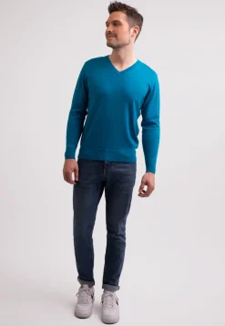 Kaschmir V-Ausschnitt Pullover mykonos blau (Frühling)