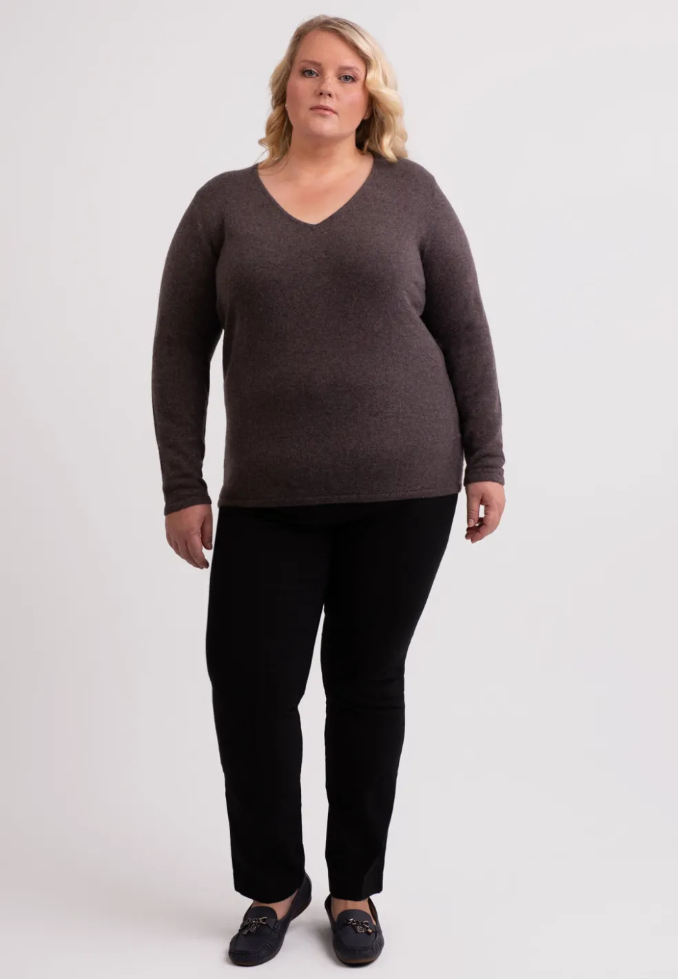Kaschmir V-Ausschnitt Pullover taupe melange