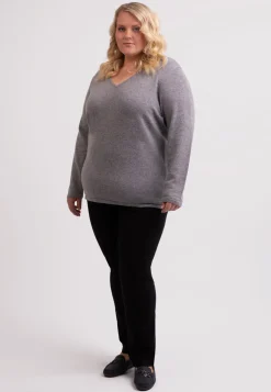 Kaschmir V-Ausschnitt Pullover grau