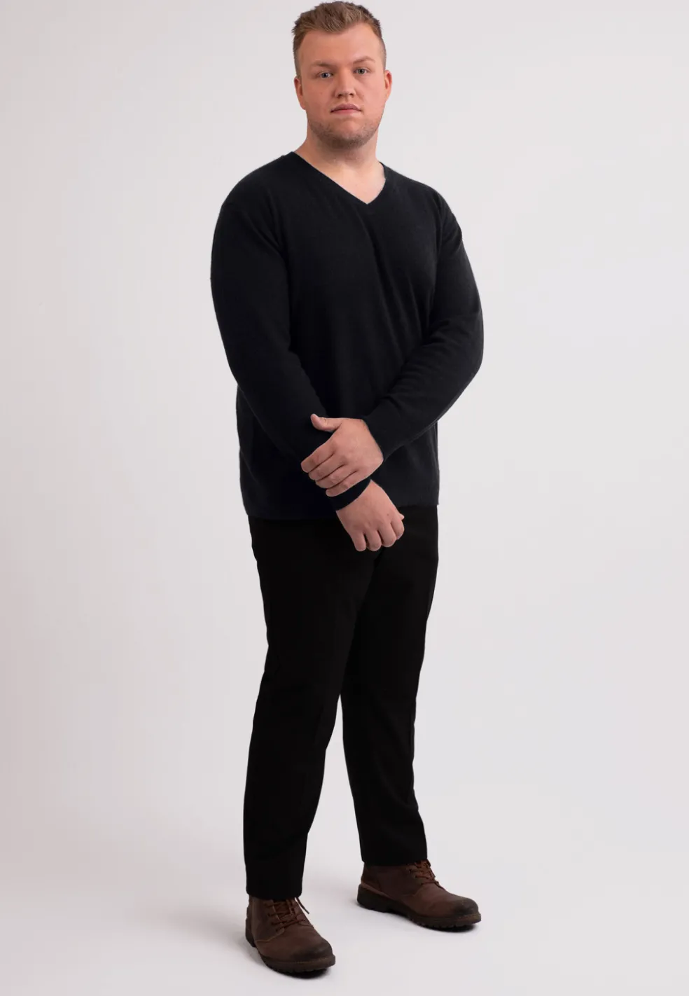 Kaschmir V-Ausschnitt Pullover holzkohle