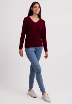 Kaschmir V-Ausschnitt Pullover rouge noir