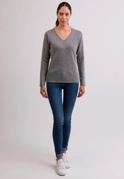 Kaschmir V-Ausschnitt Pullover grau