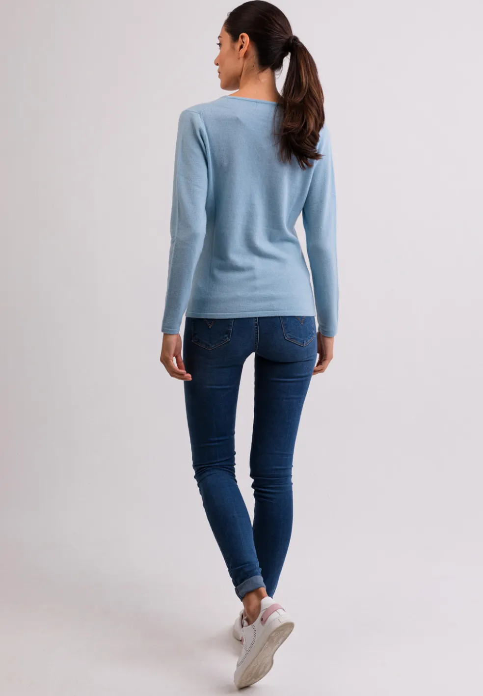 Kaschmir V-Ausschnitt Pullover hellblau