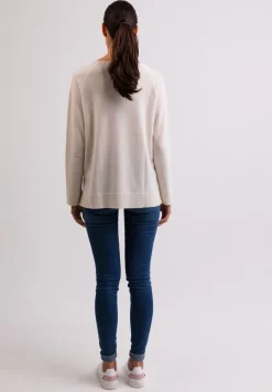 Kaschmir V-Ausschnitt Pullover mit Seitenschlitzen weiss