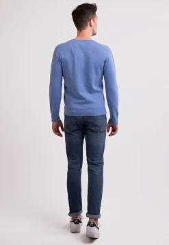 Kaschmir V-Ausschnitt Pullover azurblau