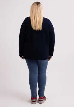 Kaschmir V-Ausschnitt Pullover mit Seitenschlitzen marine blau