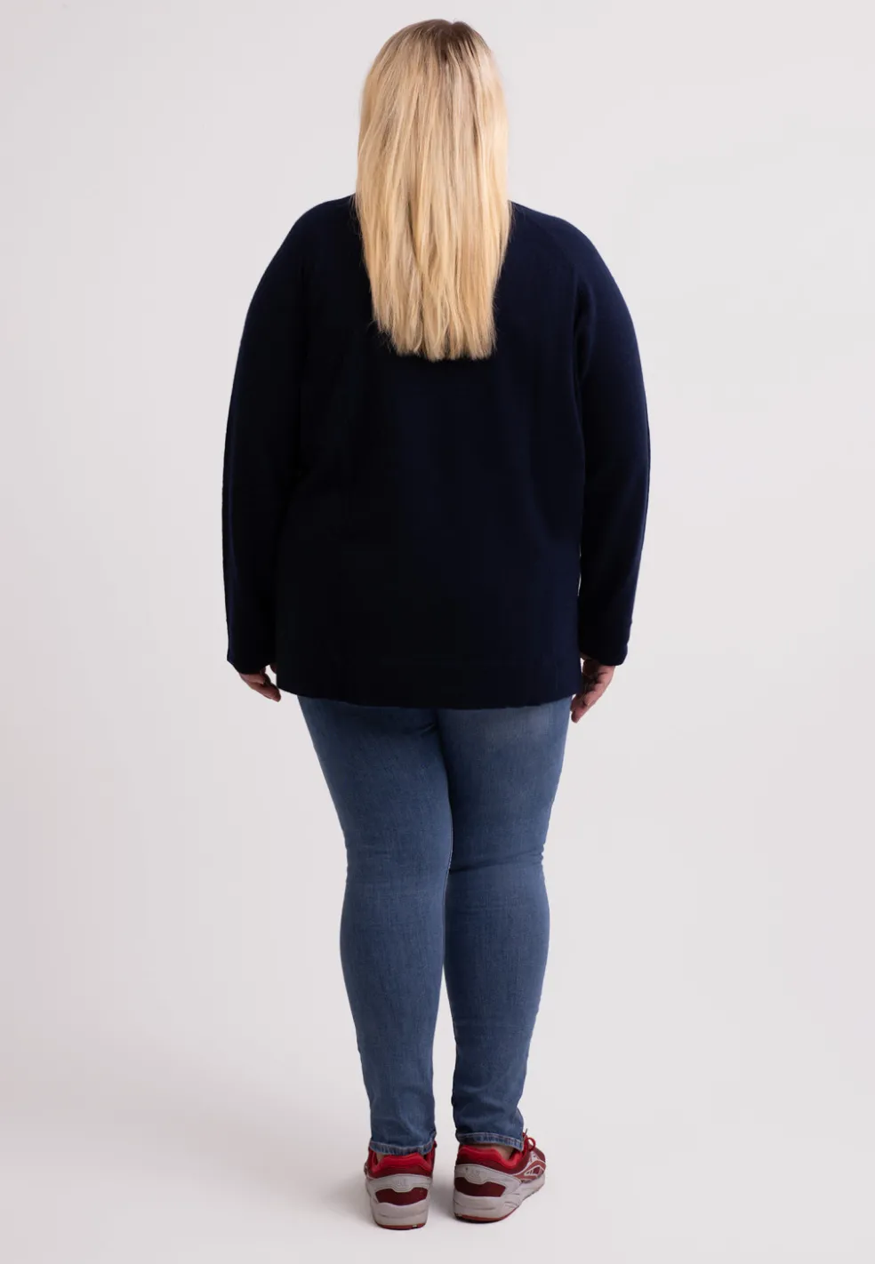 Kaschmir V-Ausschnitt Pullover mit Seitenschlitzen marine blau