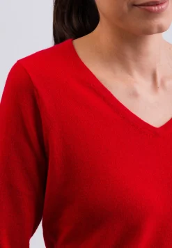 Kaschmir V-Ausschnitt Pullover rot