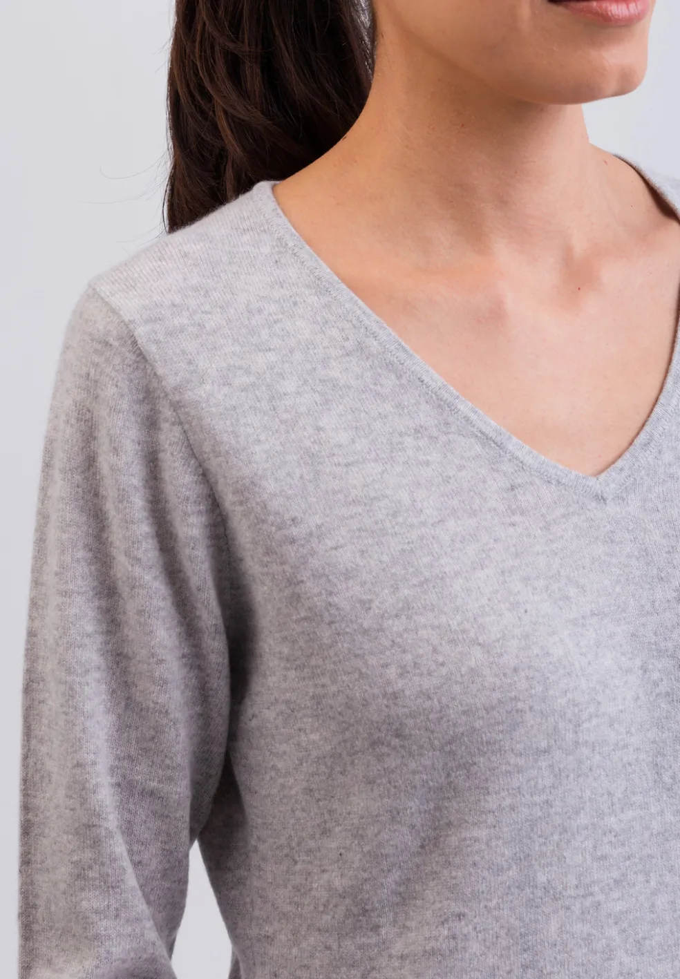 Kaschmir V-Ausschnitt Pullover hellgrau