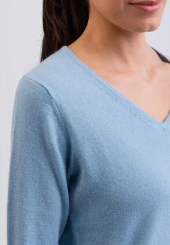 Kaschmir V-Ausschnitt Pullover hellblau