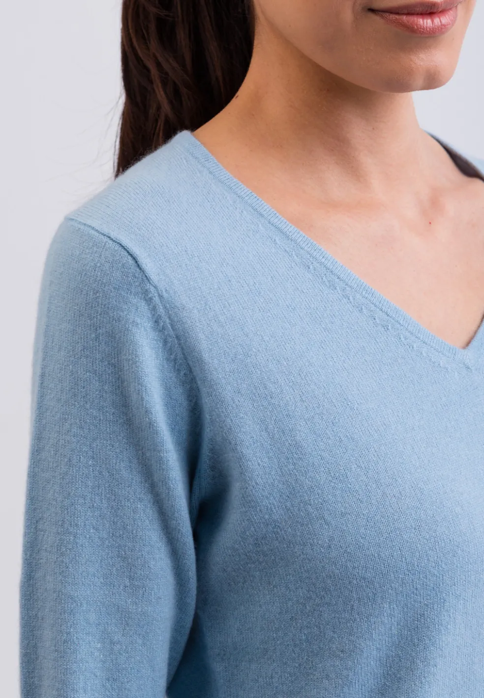 Kaschmir V-Ausschnitt Pullover hellblau