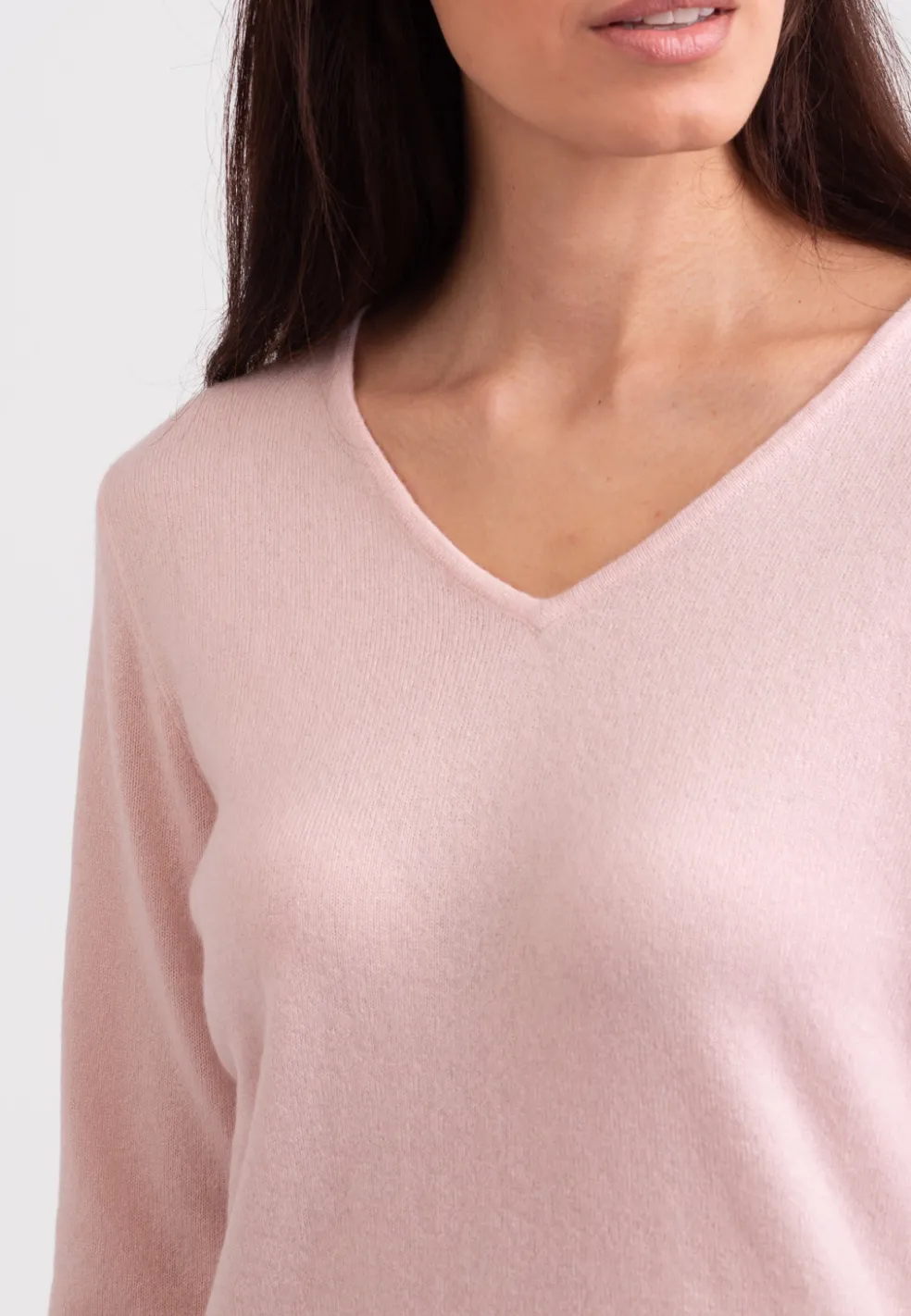 Kaschmir V-Ausschnitt Pullover puderrosa