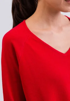 Kaschmir V-Ausschnitt Pullover mit Seitenschlitzen rot