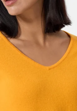 Kaschmir V-Ausschnitt Pullover mit Seitenschlitzen goldenrod
