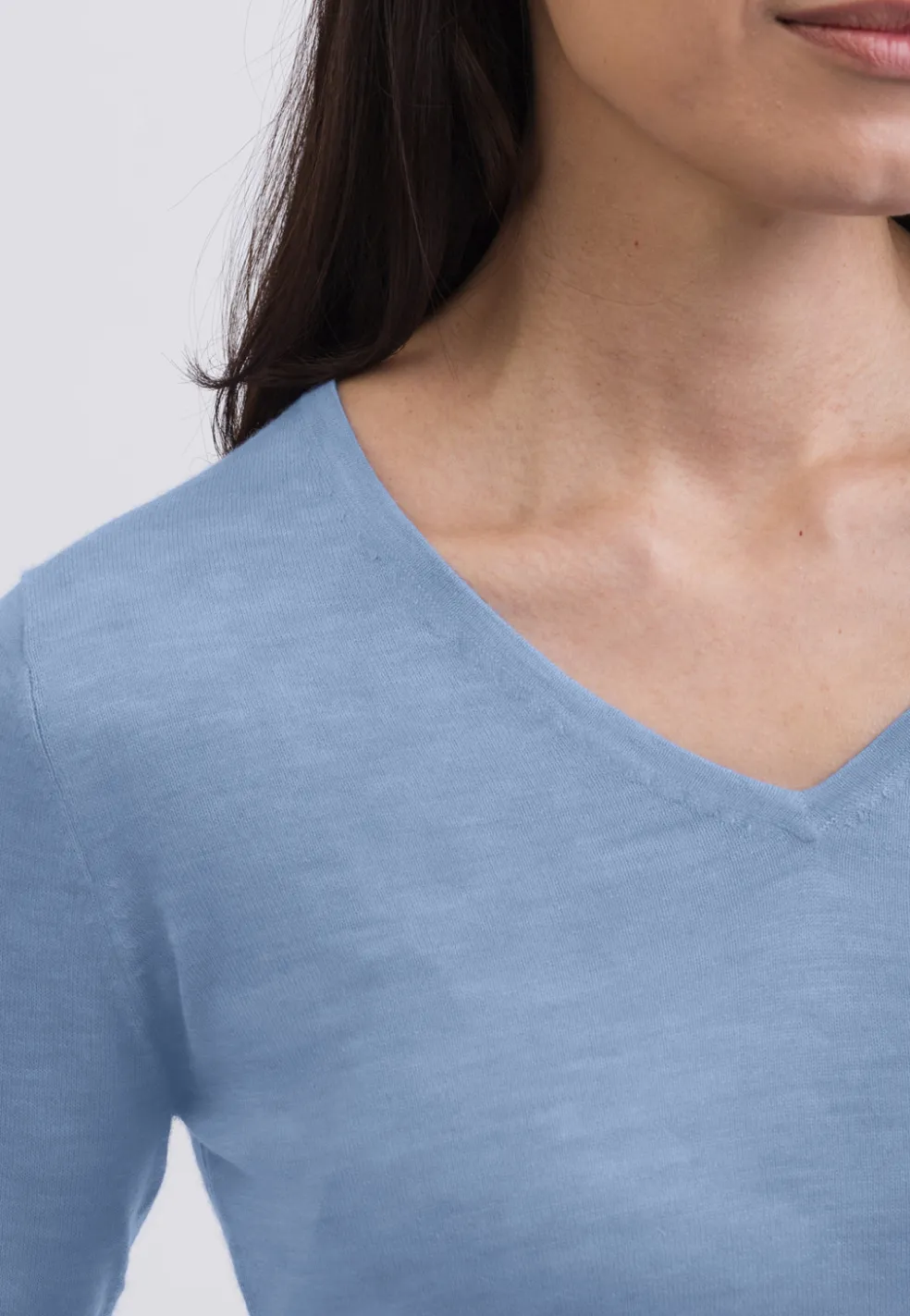 Kaschmir V-Ausschnitt Pullover hellblau (Frühling)
