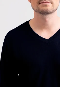 Kaschmir V-Ausschnitt Pullover marine blau