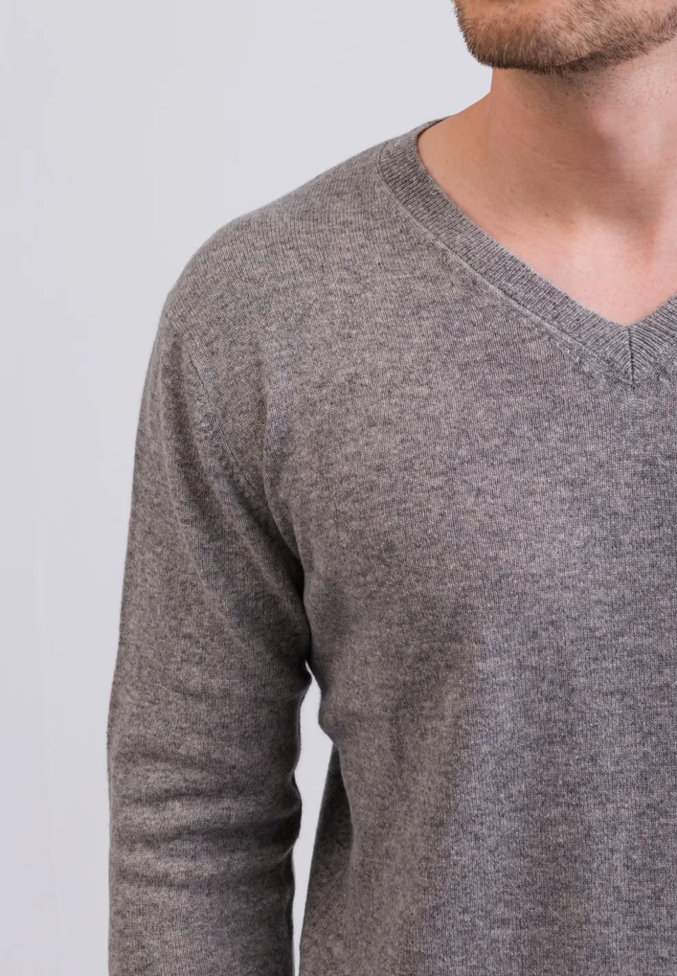 Kaschmir V-Ausschnitt Pullover grau