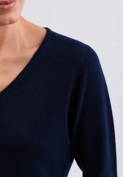 Kaschmir V-Ausschnitt Pullover marine blau