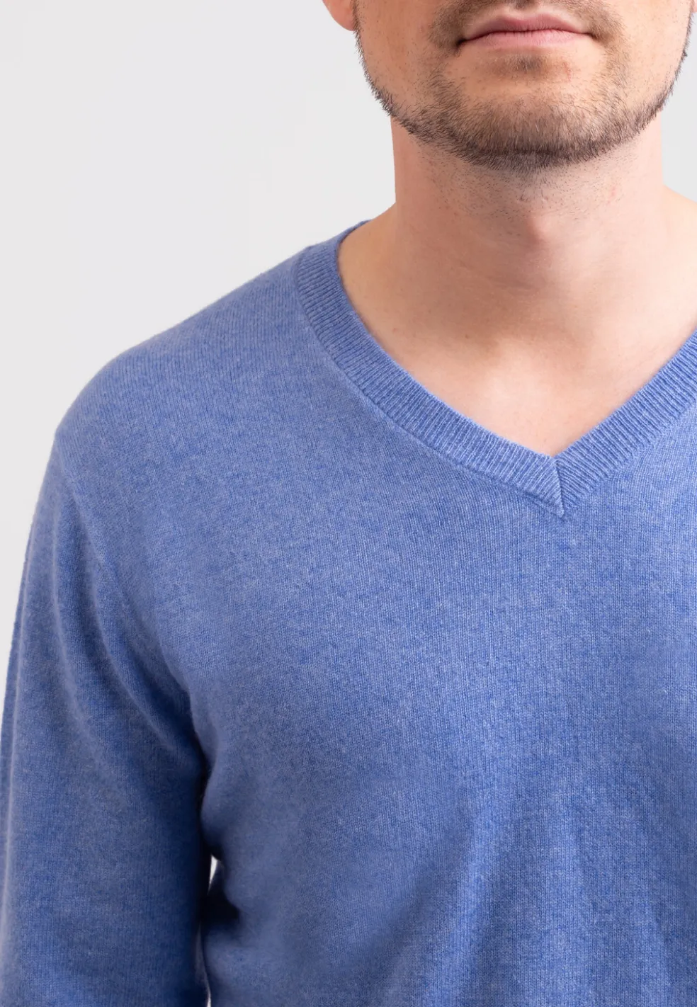 Kaschmir V-Ausschnitt Pullover azurblau