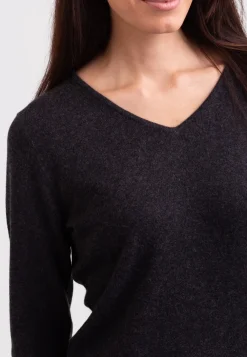 Kaschmir V-Ausschnitt Pullover dunkel anthrazit
