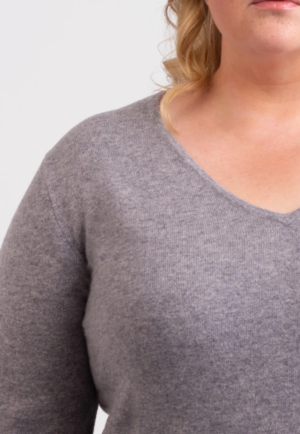 Kaschmir V-Ausschnitt Pullover grau