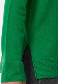 Kaschmir V-Ausschnitt Pullover mit Seitenschlitzen grün