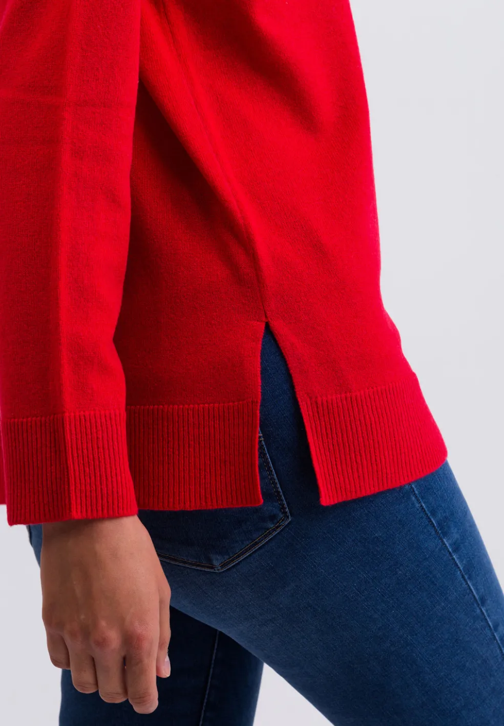Kaschmir V-Ausschnitt Pullover mit Seitenschlitzen rot