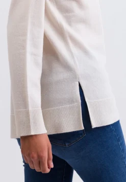 Kaschmir V-Ausschnitt Pullover mit Seitenschlitzen weiss