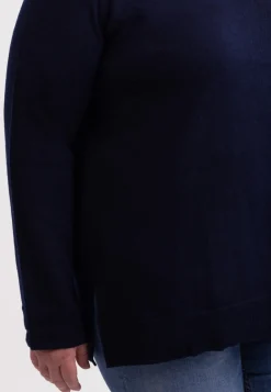Kaschmir V-Ausschnitt Pullover mit Seitenschlitzen marine blau
