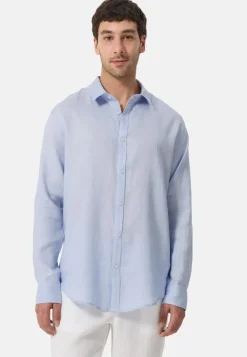 Leinen Hemd Langarm blau