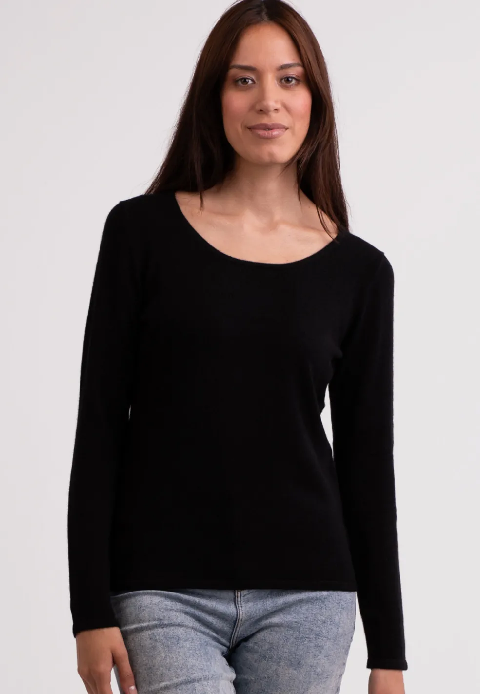 Recycelter Kaschmir Rundhals Pullover schwarz