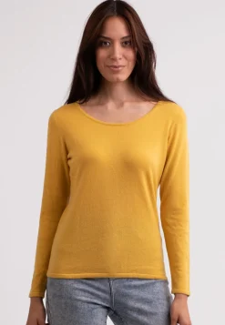 Recycelter Kaschmir Rundhals Pullover safran gelb