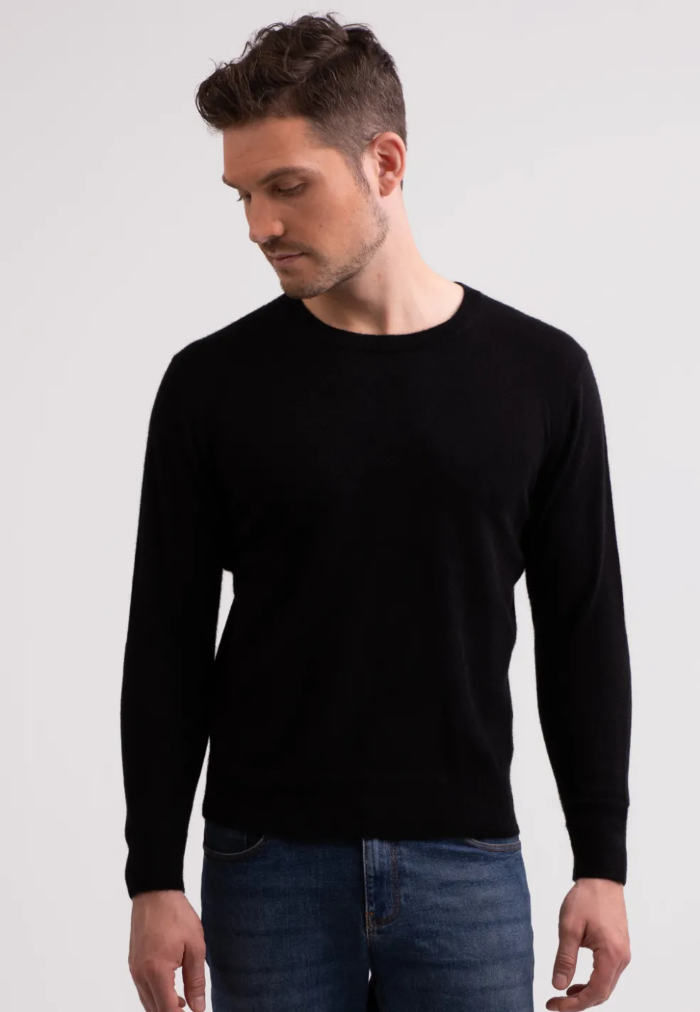 Recycelter Kaschmir Rundhals Pullover schwarz