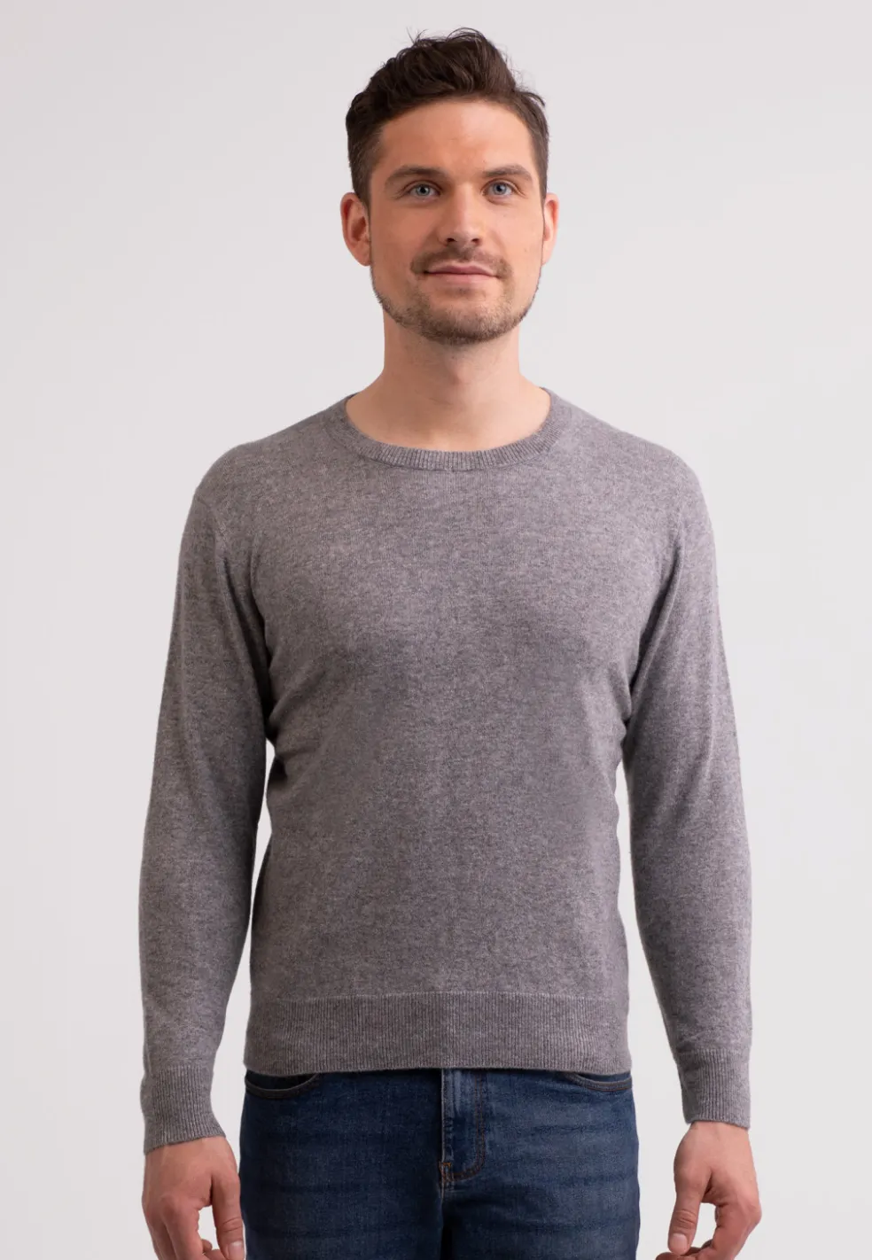 Recycelter Kaschmir Rundhals Pullover mittel grau melange