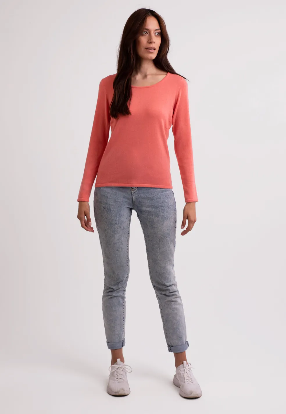 Recycelter Kaschmir Rundhals Pullover zitrus granita