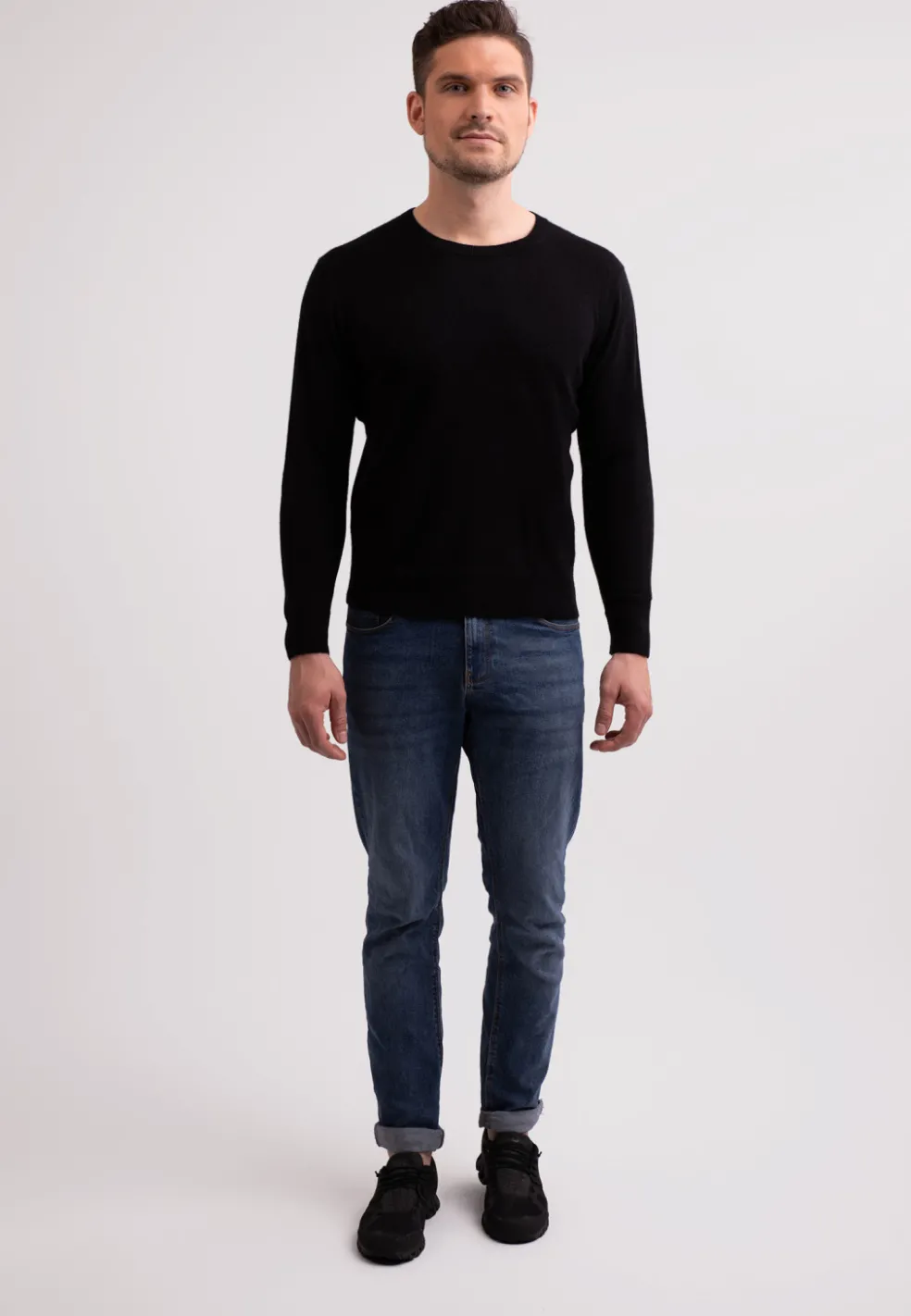 Recycelter Kaschmir Rundhals Pullover schwarz