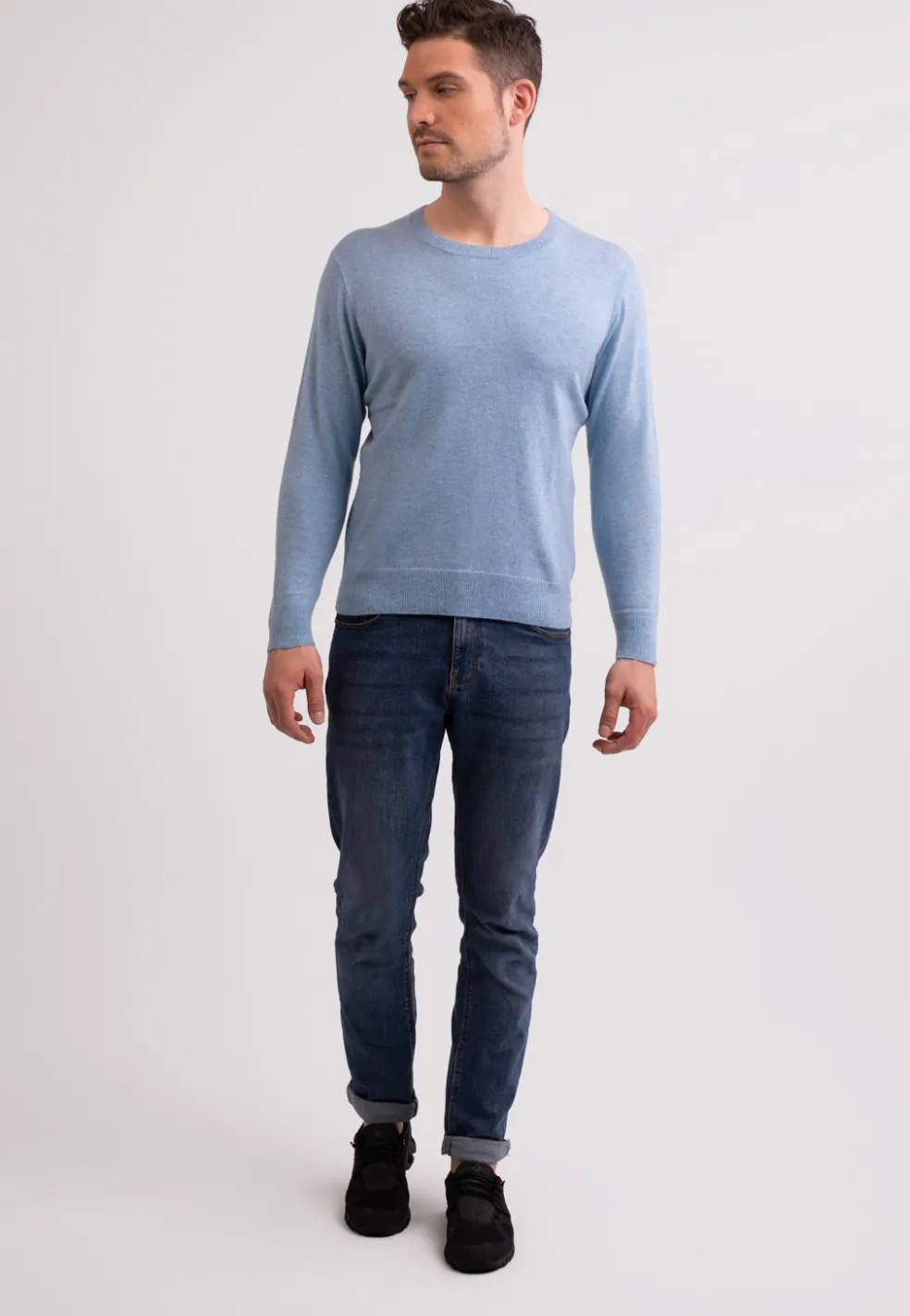 Recycelter Kaschmir Rundhals Pullover hellblau melange